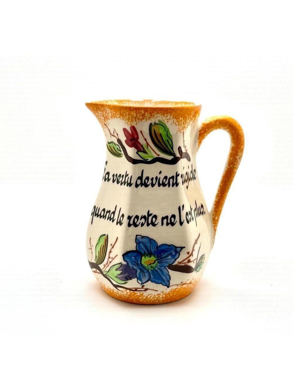 Vintage Gabriel Fourmaintraux Desvres Faïence Pitcher – c.1950s – French Proverb